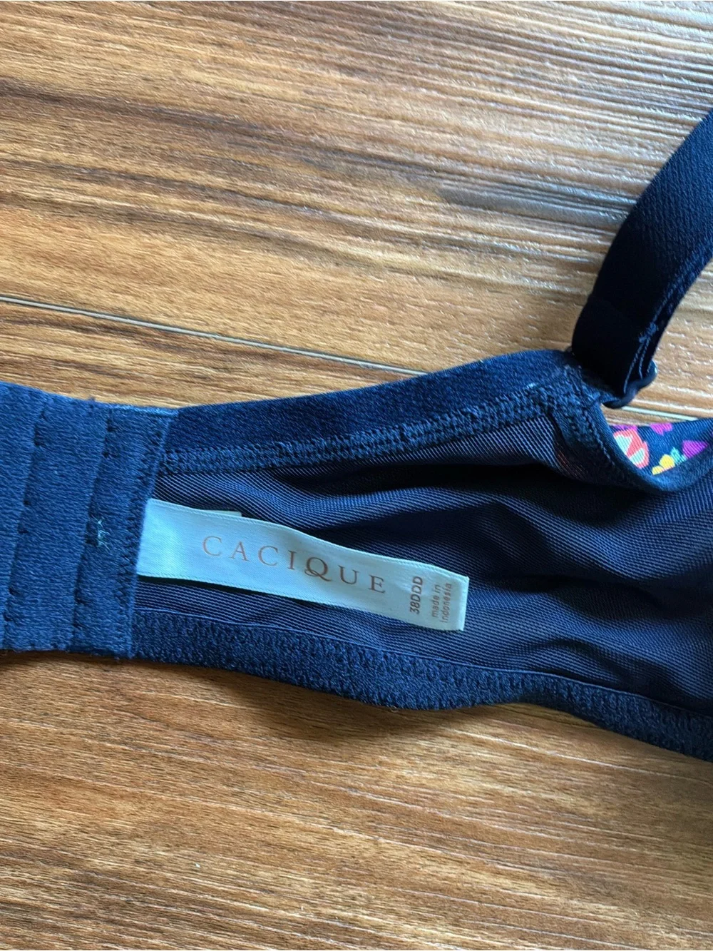 Cacique Navy Floral Bra & Brief Set with Pink, Yellow & White Flowers